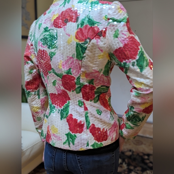 Beautiful vintage cut sequin rose pattern women's jacket sz 6 - Picture 4 of 4